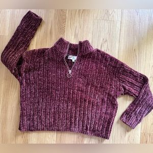 Pink Rose burgundy Velour Quarter Zip Sweater